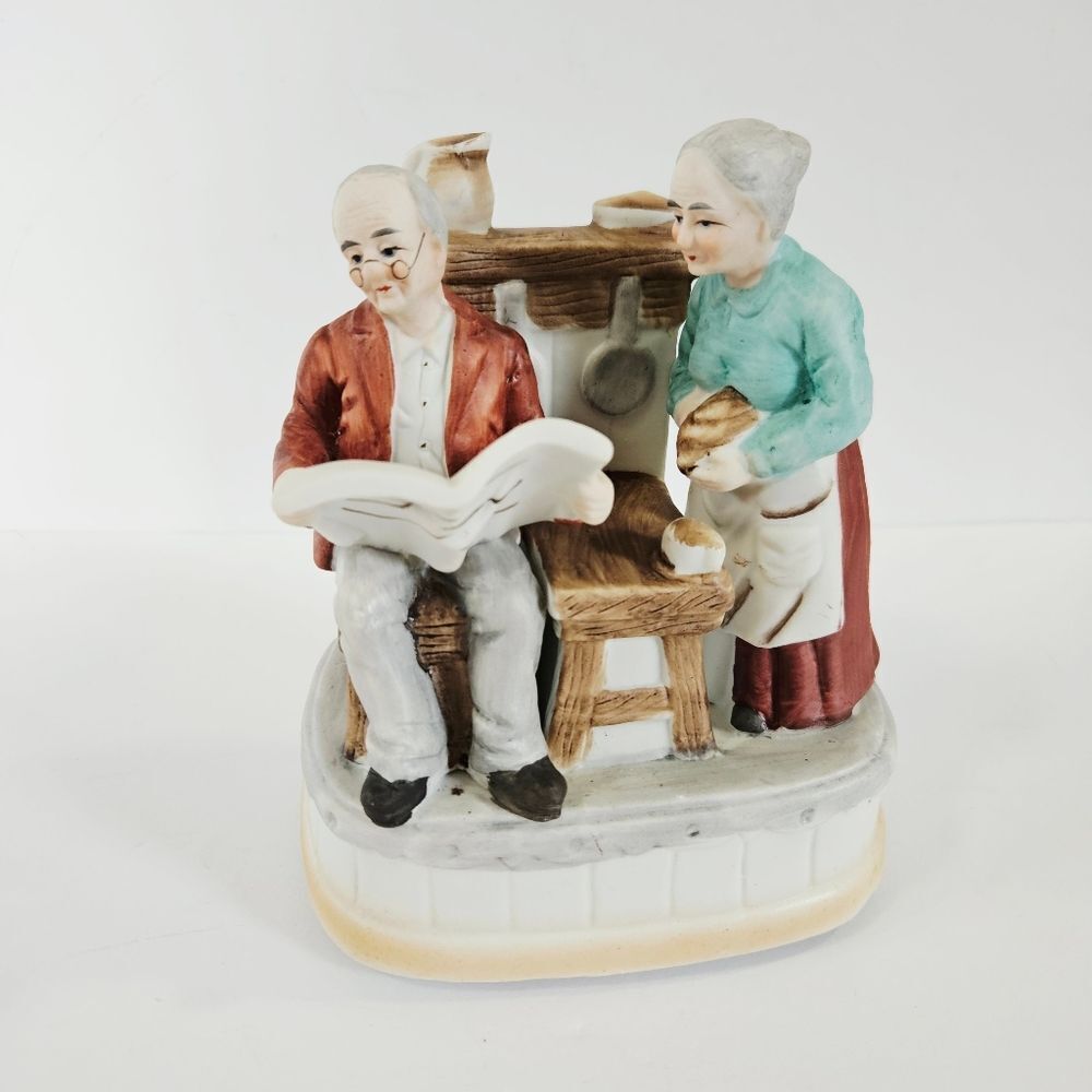 Vintage '60s Price Ceramic Grandpa Grandma Rotating Music Box No Place Like Home